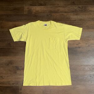 Vintage BVD Blank Pocket T-shirt  Large Single Stitch Tee USA Yellow